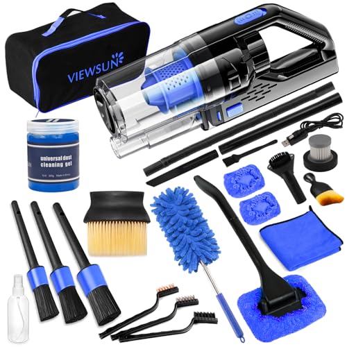 Car Cleaning Kit, Car Interior Detailing Kit with High Power Handheld Vacuum Cordless Rechargeable, Detailing Brush Set, Windshield Cleaner, Complete Auto Accessories for Men, Women Gift - color: Blue, size: 17PCS with Cordless vacuum