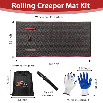 Upgraded Rolling Creeper Mat for Mechanics, 60 x 28 in Padded Automotive Work Mat for Cars, SUVs & Pickup Trucks, Red - color: Red