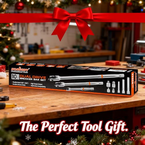 HORUSDY 10-Piece Dual-Drive Breaker Bar Set, Heavy-Duty Torque Kit with 360° Rotatable Head, Premium Cr-V Steel, Spring-loaded Detent Ball, Extension Bars & Socket Adapters, Durable Storage Case - style: 10-Piece Dual-Drive
