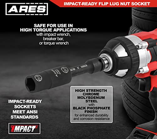 ARES 59020 21.5x22.5mm Half Size Lug Nut Flip Socket - 1/2-In Drive | Removes Warped, Damaged & Bloated Chrome Capped Lug Nuts - size: 21.5 x 22.5mm
