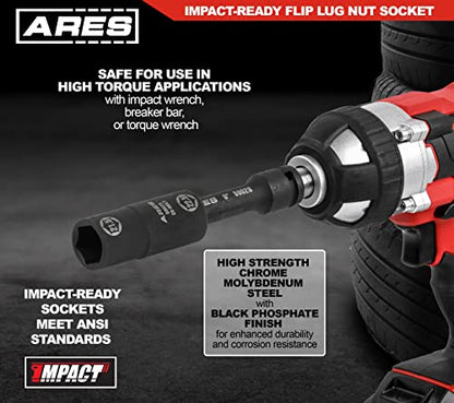 ARES 59020 21.5x22.5mm Half Size Lug Nut Flip Socket - 1/2-In Drive | Removes Warped, Damaged & Bloated Chrome Capped Lug Nuts - size: 21.5 x 22.5mm