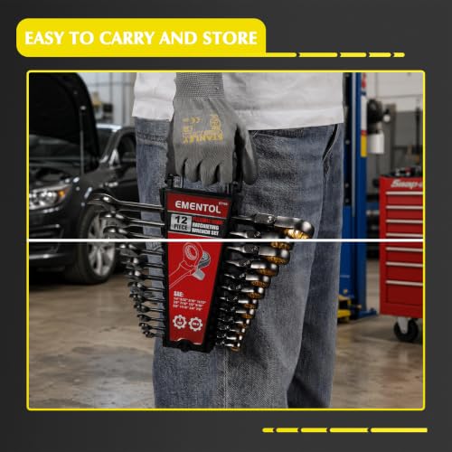 EMENTOL 24-Piece Flex Head Ratcheting Wrench Set, Metric & SAE Combination | 72 Tooth Cr-V Steel 180° Swivel Flexible Ratchet Wrench Kit for Auto, Machinery Repair & Household DIY Maintenance - size: Metric 8-19mm & SAE 1/4"-7/8"