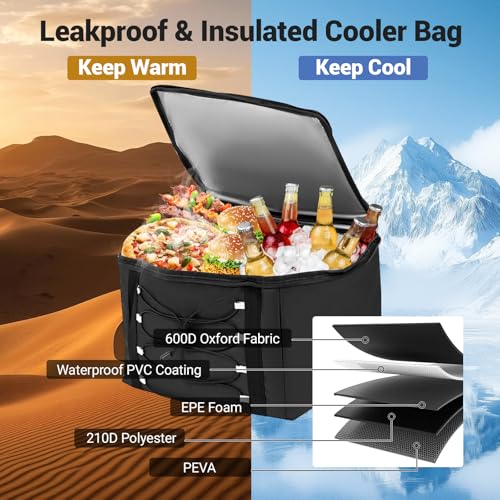 18 Gal Car Trunk Organizer with Lid, 3-Compartment Portable Storage Box with Leakproof Cooler Bag, Shoe Storage, Dividers & Adjustable Securing Straps, Collapsible Trunk Organizer for SUV, - size: 18 Gallon
