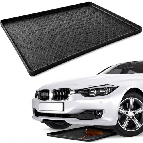 Oil Drip Pan for Under Car 34" x 22" Silicone Oil Spill Mat for Garage Floor Waterproof Driveway Outdoor No Splatter Non-Slip Catch Garage Floor Protector Easy to Clean Reusable (Black) - color: Black