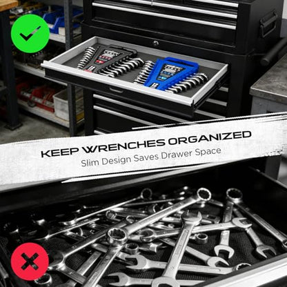 2-Piece Magnetic Wrench Organizer, 24-Slot Wrenches Holder Set with Lock Cover Metric 6–18mm & SAE 1/4-3/4", Wrench Rack Tool Trays with Carrying Handle for Wall Mount Toolbox Drawer Storage - style: 24-Slot Locking Cover / 2-Pack