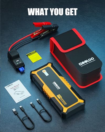 GOOLOO GP3000 Jump Starter, 3000A Lithium Jump Box (9L Gas or 7L Diesel) | 3-in-1: 3000A Lithium Jumper Box - 16,000mAh Capacity - 150W DC Output - 3 Modes LED Flashlight - color: Yellow