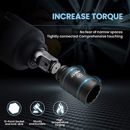 Anbull 1/2" 9 PCS Deep Axle nut Impact Socket Set, CR-Mo Steel, 12-Point Design, Metric Sizes(29, 30, 31, 32, 33, 34, 35, 36, 38mm)