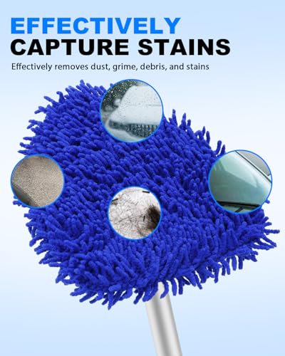 5 Pack Microfiber Pads, Upgraded High-Density Chenille Replacement Heads Cover for Windshield Cleaner Tools, Car Windshield Cleaner Pads, Fit for Window Reach Tool, Handle Not Included (Blue) - color: Chenille Triangle (Blue)