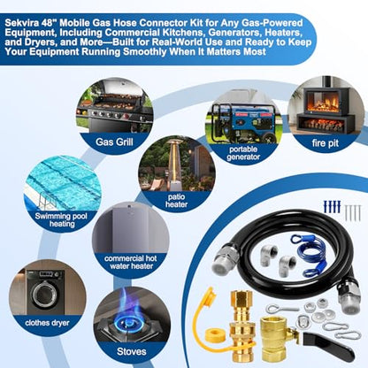 1675KIT48 Safety System Kit, 48" Mobile Gas Hose Connector with 2 Elbows, 3/4" Quick Disconnect, 3/4" Gas Flex Line & Gas Valve, Quick Connect & Disconnect for Commercial Kitchen Equipment.