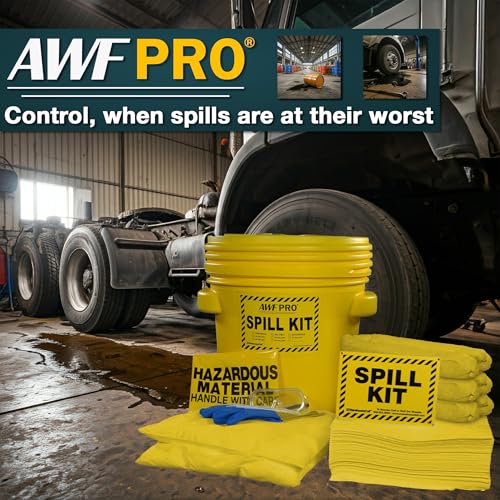 AWF PRO 20 Gallon Hazmat Spill Kit, 59 Pieces | Includes DOT Approved 20 Gallon Drum, Sorbent Socks, Pads, & Pillows, & Accessories - size: Hazmat Spill Kit