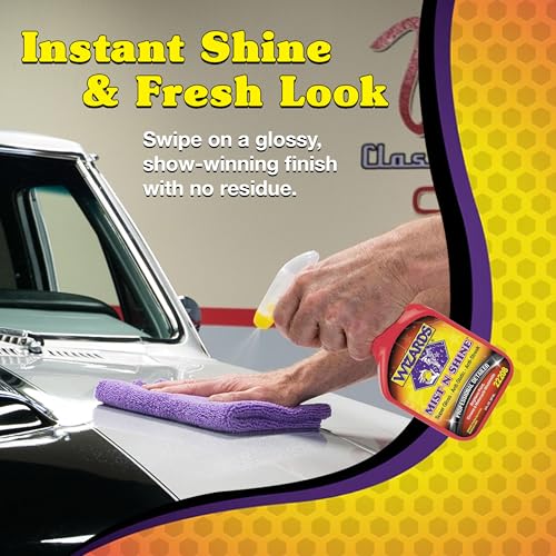 Wizards Mist-N-Shine Quick Detailer Spray - Waterless Wash - 8 oz | Anti-Static Formula for Paint, Chrome, Glass, Plastic, and Rubber Trim, Wax-Free, No Petroleum Solvents, Cars, Bikes, Boats - size: 8 Fl Oz (Pack of 1)