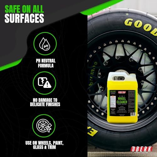 Oberk 2-in-1 Wheel Cleaner & Iron Remover – pH Neutral Iron Decon Spray for Car Detailing – Safe on Painted, Chrome, Aluminum, Powder-Coated Wheels (2 in1 Wheel Cleaner Gallon - 128oz) - size: 2 in1 Wheel Cleaner Gallon - 128oz