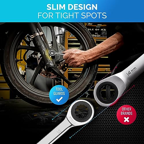 Ratcheting Wrench - Slim Profile - Ratchet Wrench, 26 Pieces Metric & Standard Wrench Set with Rack Organiser - size: 26 PIECE WITH RACK METRIC AND INCH
