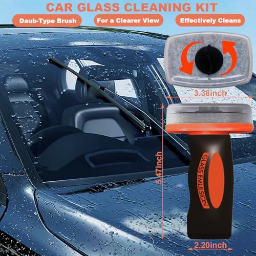 2Pcs Glass Oil Film Remover for Car Windshield, Windows & Mirrors, Roll-On Glass Compound with Cleaning Board, Streak-Free Windshield Cleaner Tool for Water Spots, Bug Splatters & Improved Visibility