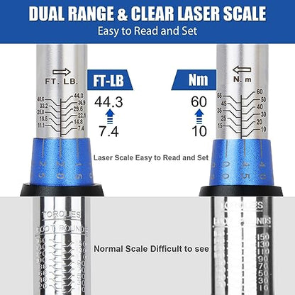BULLTOOLS 3/8-Inch Drive Click Torque Wrench, Dual-Direction 72-Tooth Torque Wrench Set 7.4-44.3 FT.LB/10-60 Nm Dual Range Scales Torque Wrench for Bike, Motorcycle, Car Spark