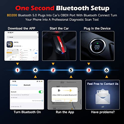 ANCEL BD200 OBD2 Scanner Bluetooth - Code Reader & Check Engine Diagnostic Scan Tools with Car Battery Test, Exclusive App on iOS & Android, Wireless OBDII Adapter Works for 1996 & Newer Vehicles