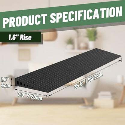 1.6" Rise Threshold Ramps for Doorways, 2000 Lbs Load Capacity, 35.5" Wide Natural Rubber Power Wheelchair Ramp is Adjustable and Cuttable for Doorways, Curb, Sweeper, Power Scooters, Bathroom - size: 1.6" Rise