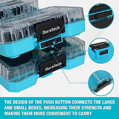 DuraTech 3 Pieces Small Parts Organizer, 14 Compartments, Removable Dividers, Portable Hardware Tool Box Organizer with Transparent Plastic Lid, Durable Cases Storage for Small Tools and Accessories