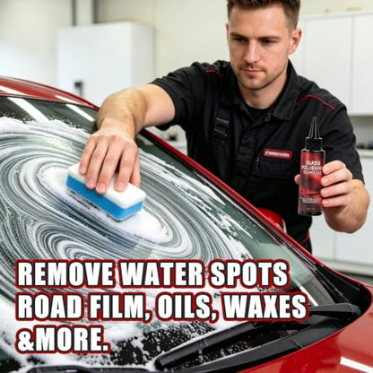 Glass Polishing Compound Kit with Sponge - Car Windshield Oil Film Remover, Water Spot Stain & Light Scratch Remover, Restore Clarity for Automotive Glass, Easy DIY Application (1)