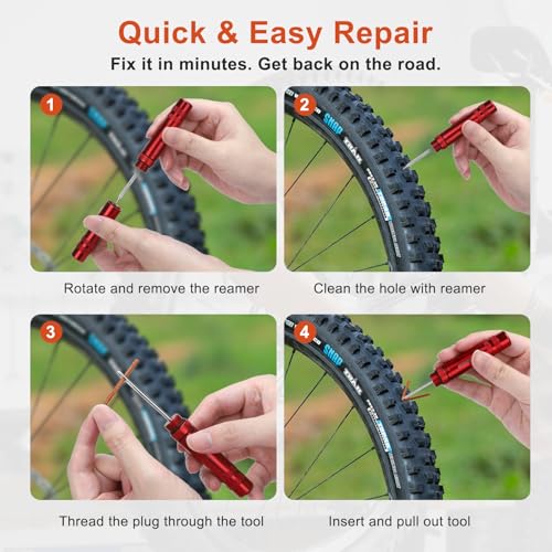 Linkstyle Tubeless Bike Repair Kit: Portable Tubeless Tire Plug Tool with Valve Core Tool for Emergency Mountain Road Gravel Bike Tire Puncture Repair | Quick Tubeless Tire Repair Without Wheel Removal