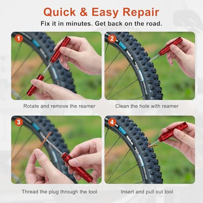 Linkstyle Tubeless Bike Repair Kit: Portable Tubeless Tire Plug Tool with Valve Core Tool for Emergency Mountain Road Gravel Bike Tire Puncture Repair | Quick Tubeless Tire Repair Without Wheel Removal