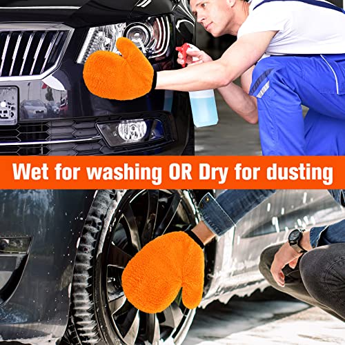 Remerry 6 Pcs Microfiber Mitts with Thumb for Cars Paint Wash Gloves Terry Weave Dusting Mitts - color: Orange