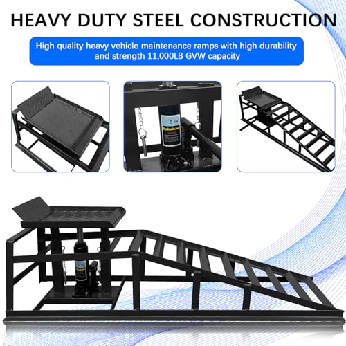 Hydraulic Car Ramps Heavy Duty 2 Pack, 11000LB/5-Ton Low Profile Auto Car Truck Service Ramps with Hydraulic Lift for Maintenance, Oil Change(Black)