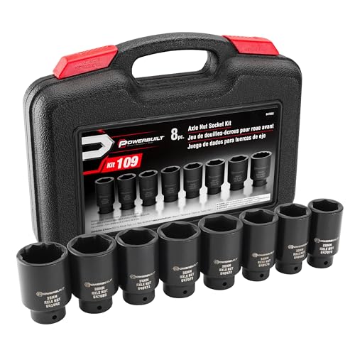 Powerbuilt Axle Nut Socket Kit, 8 Piece, 1/2 Inch Drive, 6 and 12 Point, Remove Axle Nuts, Car Vehicle Wheel Repair Tools, Storage Case - 647883 - style: 8 Piece