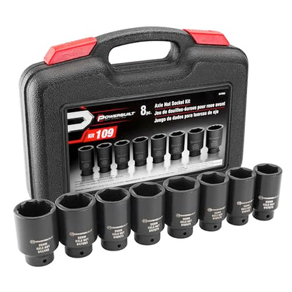 Powerbuilt Axle Nut Socket Kit, 8 Piece, 1/2 Inch Drive, 6 and 12 Point, Remove Axle Nuts, Car Vehicle Wheel Repair Tools, Storage Case - 647883 - style: 8 Piece