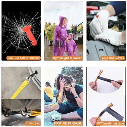 Emergency Car Kit,Automotive Safety Kits with Jumper Cables, Safety Hammer | Premium Roadside Assistance Kit for Cars Gifts for New Drivers Headlamp, folding shovel,for travel and roadside emergencies - color: Green