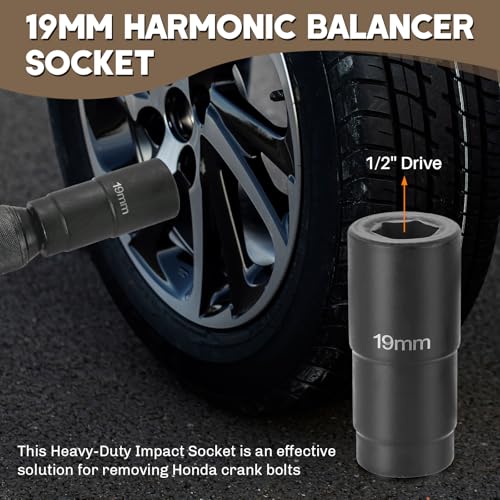 Crankshaft Pulley Removal Tool for Honda and Acura Engines | 19mm Harmonic Balancer Socket & 50mm Crankshaft Pulley Wrench Holder Removal Tool Kit