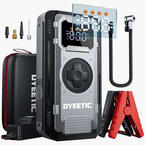 Car Battery Jump Starter with Air Compressor, 6000A Portable Booster Pack | (ALL Gas/10L Diesel), 150PSI Auto-Shutoff Tire Inflator, 800LM LED Light & Jumper Cables, 12V Supersafe Lithium Jump Box - color: Gray
