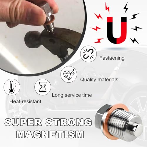 Wevdn Magnetic Oil Drain Plug, Aluminum M18×1.5 Sump Drain Nut Bolt with 5 PCS Copper Crush Washer, Universal Oil Drain Plug Replacement for Most Cars Motorcycles, Car Accessories - color: M18×1.5