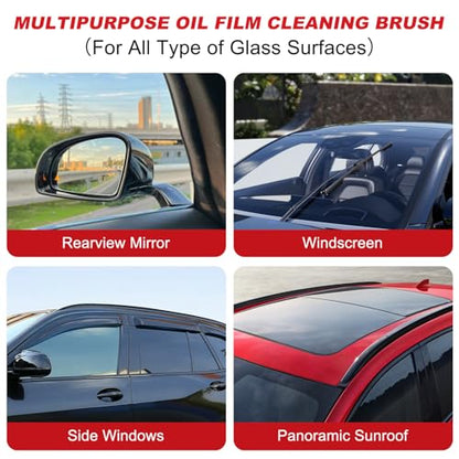 Oil-Free Car Glass Brushes, Upgrade 2.0 Clear Vision Glass Cleaner, Oil Film Cleaning Brush for Automotive Windows, Clearvision Cars Windshield Cleaner Tool (1set) (1, Red)