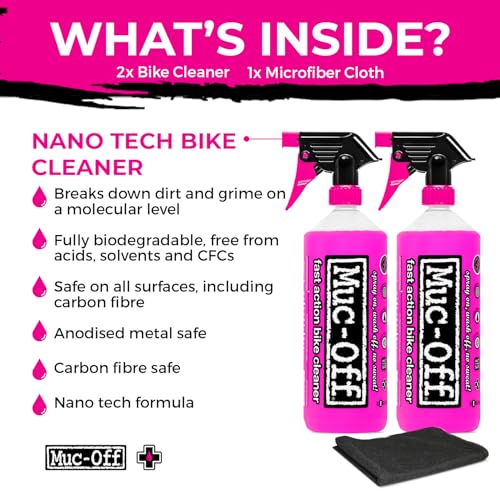 Muc-Off Nano Tech Bike Cleaner 1L | Biodegradable Formula, Safe on Carbon Fibre and All Surfaces | Breaks Down Dirt on a Molecular Level - size: 33.8 Fl Oz (Pack of 2)