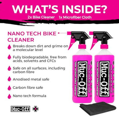 Muc-Off Nano Tech Bike Cleaner 1L | Biodegradable Formula, Safe on Carbon Fibre and All Surfaces | Breaks Down Dirt on a Molecular Level - size: 33.8 Fl Oz (Pack of 2)