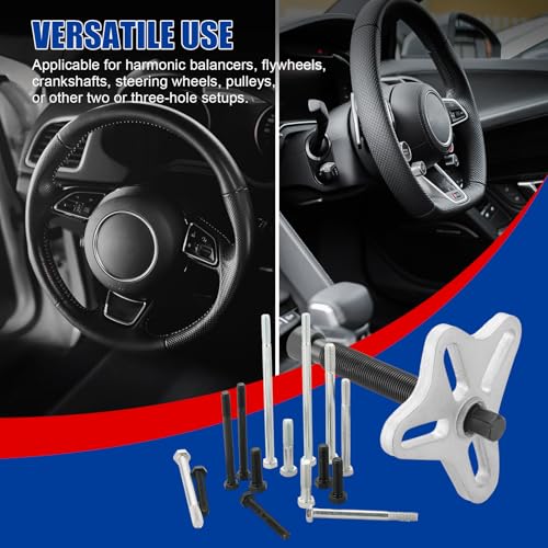 NYXOVA 46pcs Harmonic Balancer Puller Set, Steering Wheel Flywheel Crankshaft Pulley Puller kit with Harmonic Balancers, Crankshaft Pulleys and Gears, Work on Most Cars, Pickups, SUVs (Blue) - color: Blue