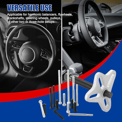 NYXOVA 46pcs Harmonic Balancer Puller Set, Steering Wheel Flywheel Crankshaft Pulley Puller kit with Harmonic Balancers, Crankshaft Pulleys and Gears, Work on Most Cars, Pickups, SUVs (Blue) - color: Blue