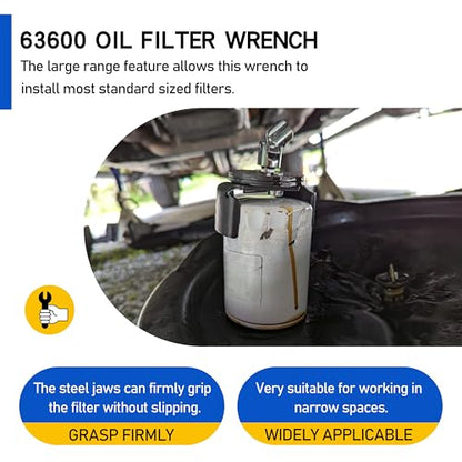 63600 Oil Filter Wrench - 2 1/2" to 3 1/8" Adjustable Range for Car Filters
