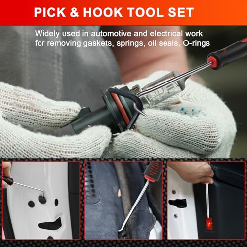 13 Pcs Precision Pick and Hook Tool Set with Clip Removal Plier Rivets Puller Fastener Remover Telescoping Magnetic Pickup Gasket Scraper for Electronics Maintenance Pick Tools Automotive Repair - color: red