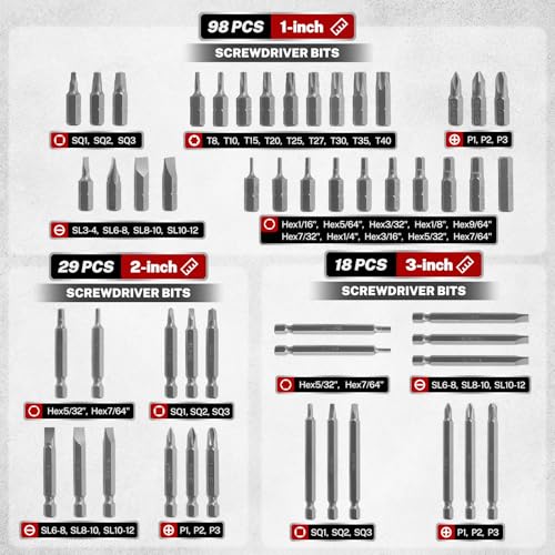 TOMMARS 208-Pc Master Screwdriver Bit Set | Clutch, Hex, Phillips, Slotted, Spanner, Spline, Square, Torq-Set, Torx, Tri-Wing,S2 Steel, 1/4" Hex Shank Bits - style: 208 Pc Screwdriver Bits Set