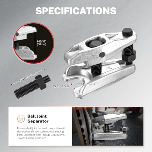 TOMMARS Ball Joint Removal Tool Set, Automotive Tie Rod End Pitman Arm Puller | Suspension Front End Service Tool Kit for Separating Ball Joints, Tie Rod End, Pitman Arm on domestic and imported vehicles