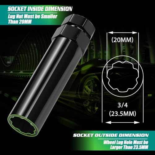 AUTOPTIM 2PCS 7 Spline Lug Nuts Socket Key - Compatible with 13/16" (21mm) and 7/8" (22mm) Hex Wrench for 20mm Hex Diameter 7 Point Wheel Nuts (M14x1.5, M14x1.75, M14x2, 9/16"-18) Truck SUV Tuner Tool - color: Black, size: 7 Spline, style: 2 Pcs