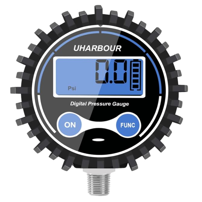 UHARBOUR Digital Air Pressure Gauge 0.35-15 PSI Digital Pressure Gauge 1/8" NPT, 2-1/2" Dial Size Auto Shut Off Air Pressure Gauge with Protective Case - size: 15PSI