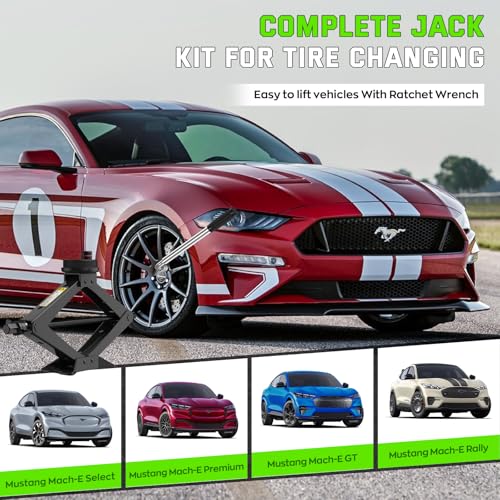 Car Jack kit for Ford Mustang Mach-E 2021-2025, 2.5 Ton Scissor Lift Jack for Mustang Mach-E with Rubber Pad, Portable Tire Changing Kit Suit for Ford Mustang Mach-E Series