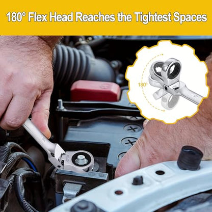 SmarketBuy Ratcheting Wrench Set 16 Pcs, Multifuctional Combination Ended Spanner Kit Metric 6-22MM Chrome Vanadium Steel Flex-Head Ratchet Wrenches with Carrying Bag