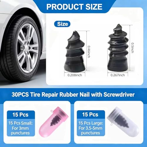 30 PCS Tire Repair Rubber Nail Vacuum Tire Puncture Emergency Fix Tool, Self Service Repair Accessories for Car Truck Motorcycle Tractor SUV - size: 30 PCS