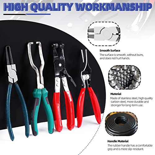 Glarks 4Pcs Fuel Line Pliers Kit Includs 9 Inch Fuel Filter Calipers and Hose Pipe Clamp Clip with Hose Remover Pliers and Flat Band Hose Clamp Pliers for Auto Maintenance