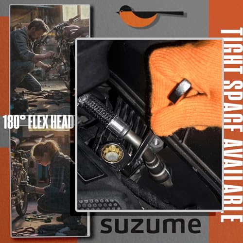 SUZUME 24-piece Flex Head Ratcheting Wrench Set Metric & SAE 180° flexible | 8-19mm & 1/4"-7/8" Cr-V Black Nickel Coating 72-tooth for Car, SUV, Pickup, Moto, Bike,Machine Repair Home DIY with Organizer - size: 24-Piece, style: Metric and SAE