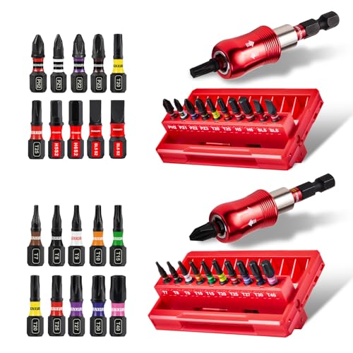 Geinxurn 22Pieces Impact Screwdriver Bits Set, Magnetic S2 Steel 1” Phillips/Square/Torx/Slotted Insert Bits Tips,Impact Bit Holder with Rotating Storage Box Case - style: 22pcs-A